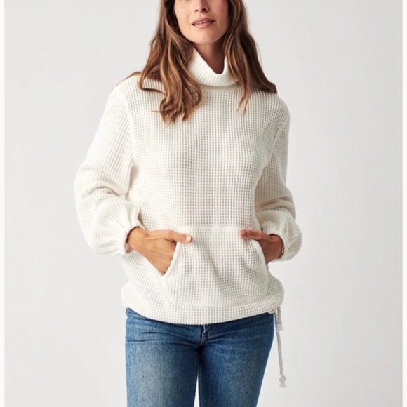 Faherty Echo Thermal Mock Neck Pullover Sweater White - Picture 1 of 15